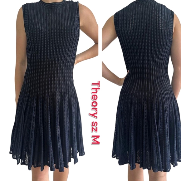 🦃TODAY ONLY🦃Theory check Blue/ black Mini Dress Fit & Flare NWT sz M - Picture 2 of 9